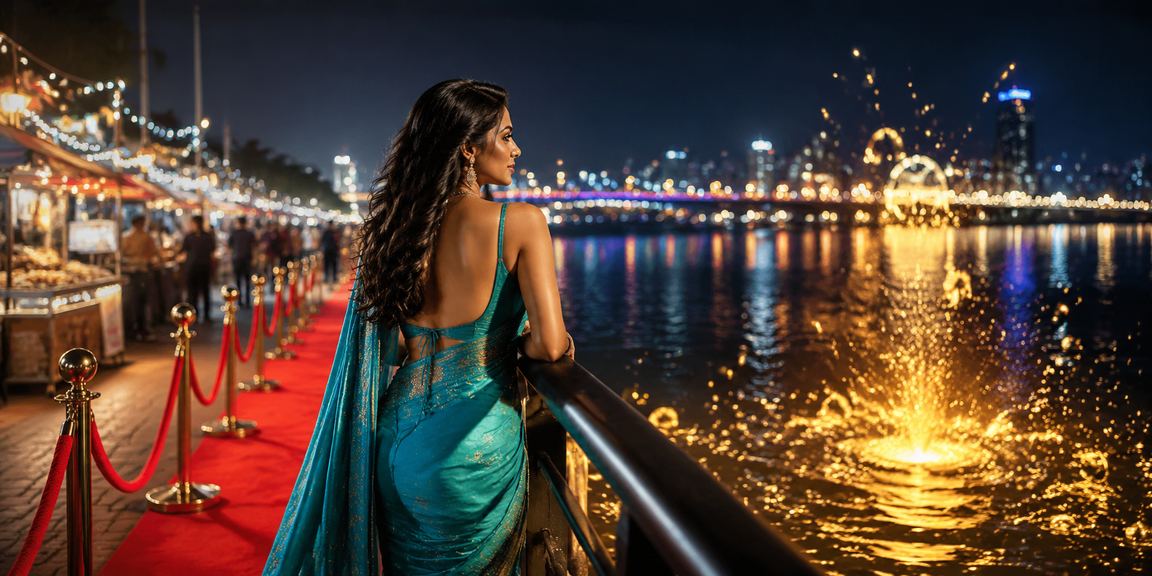 Ahmedabad riverfront scene including users enjoying IPL betting on mobile devices
